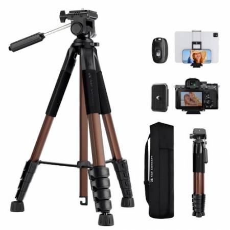 K&F Concept KF4973 S255A3 + BV01 - zestaw, statyw video Alu S255A3 + głowica video BV01 + uchwyt do smartfona